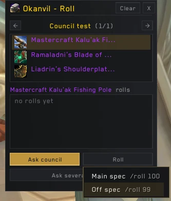 Mini Roll: ask the council or roll main spec / off spec